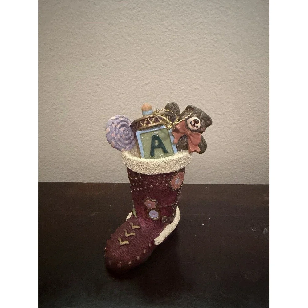 Vintage Santa Boot With Toys Ceramic 4” Unique Christmas Ornament